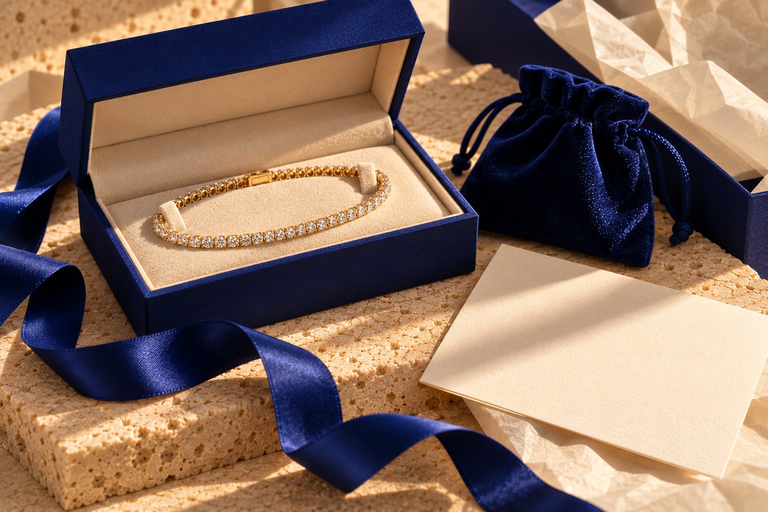 CESTELI signature blue gift box with gold bracelet