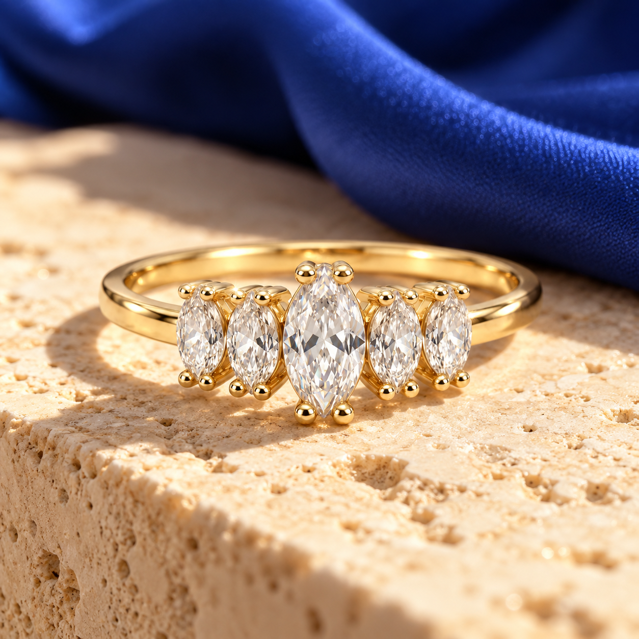 Marquise Five-Stone Ring, CESTELI 10K Yellow Gold